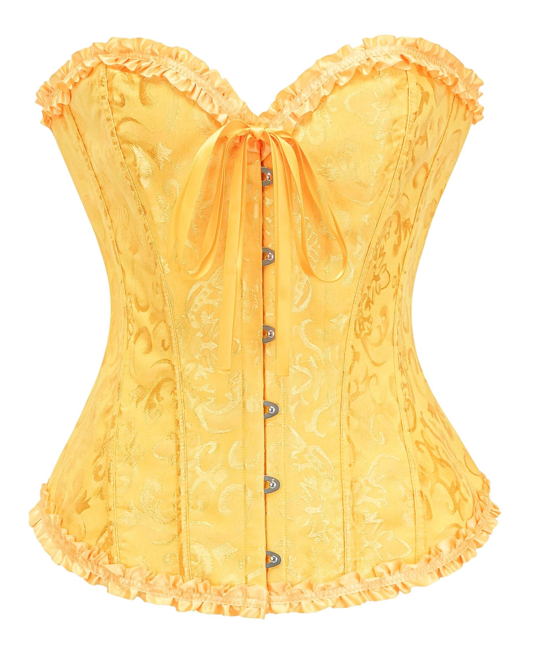 Bslingerie Corset victorien steampunk pour femme, brocart floral, bordure à volants, grande taille