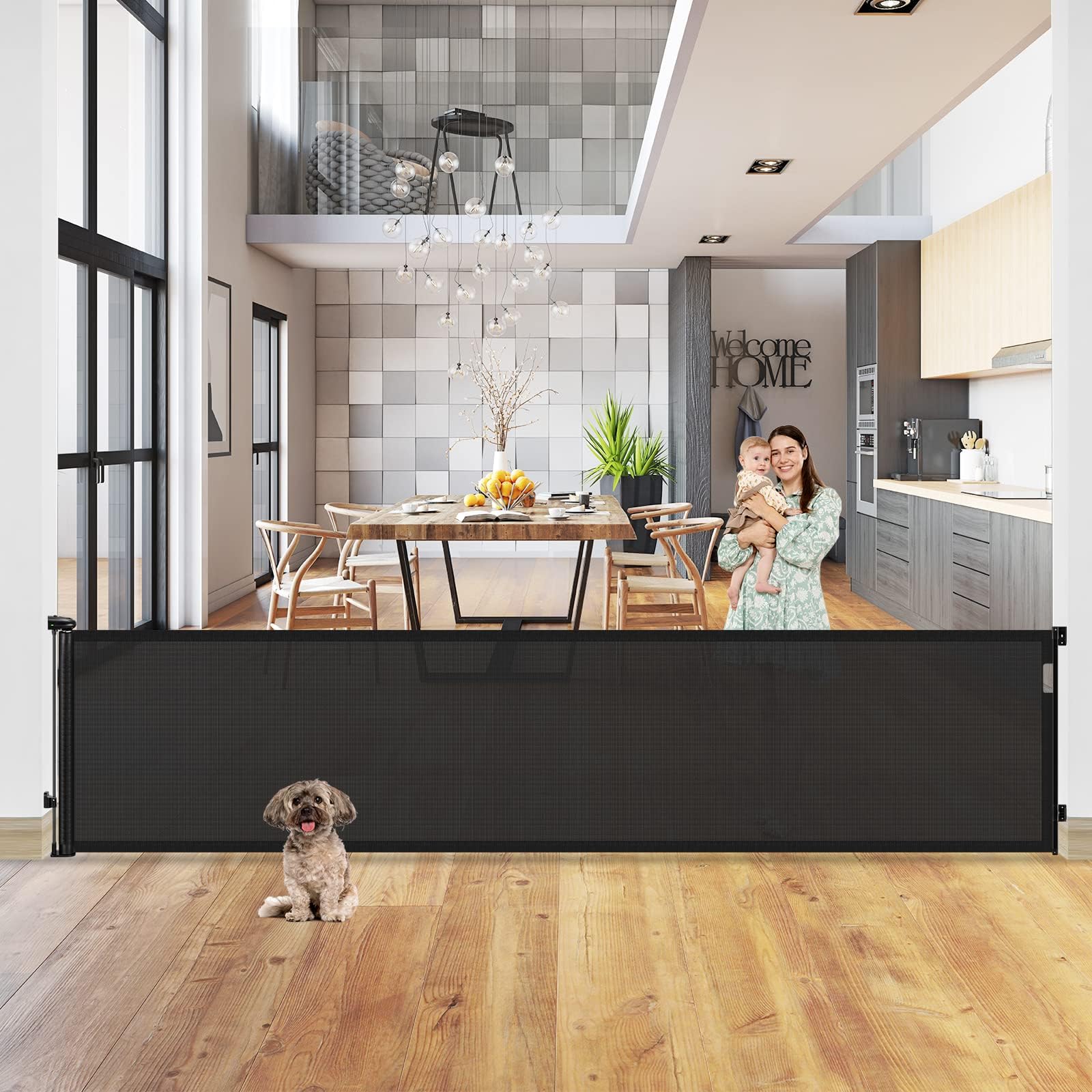 TNELTUEB 120 Inch Extra Wide Baby Dog Gate for Large Openings Pet Gates, Mesh Pet