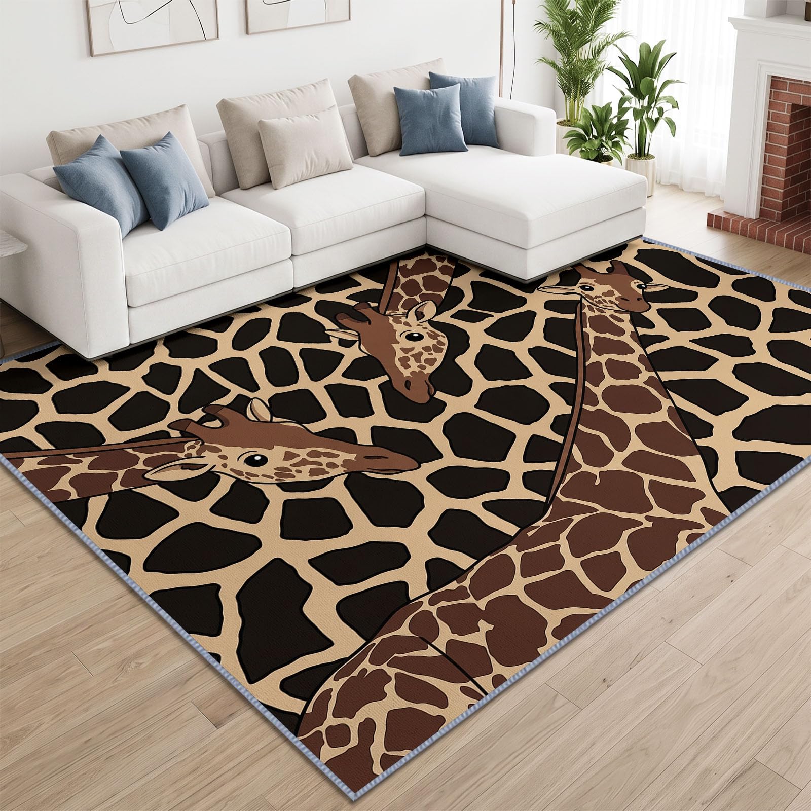 Waschbarer Teppich Wohnzimmer 120 X 170 cm, Pop Tierdruck Kurzflor Schlafzimmer Giraffe Braun Flecken Teppiche, Weiche rutschfest Carpet für Badezimmer Esszimmer Flur Büro