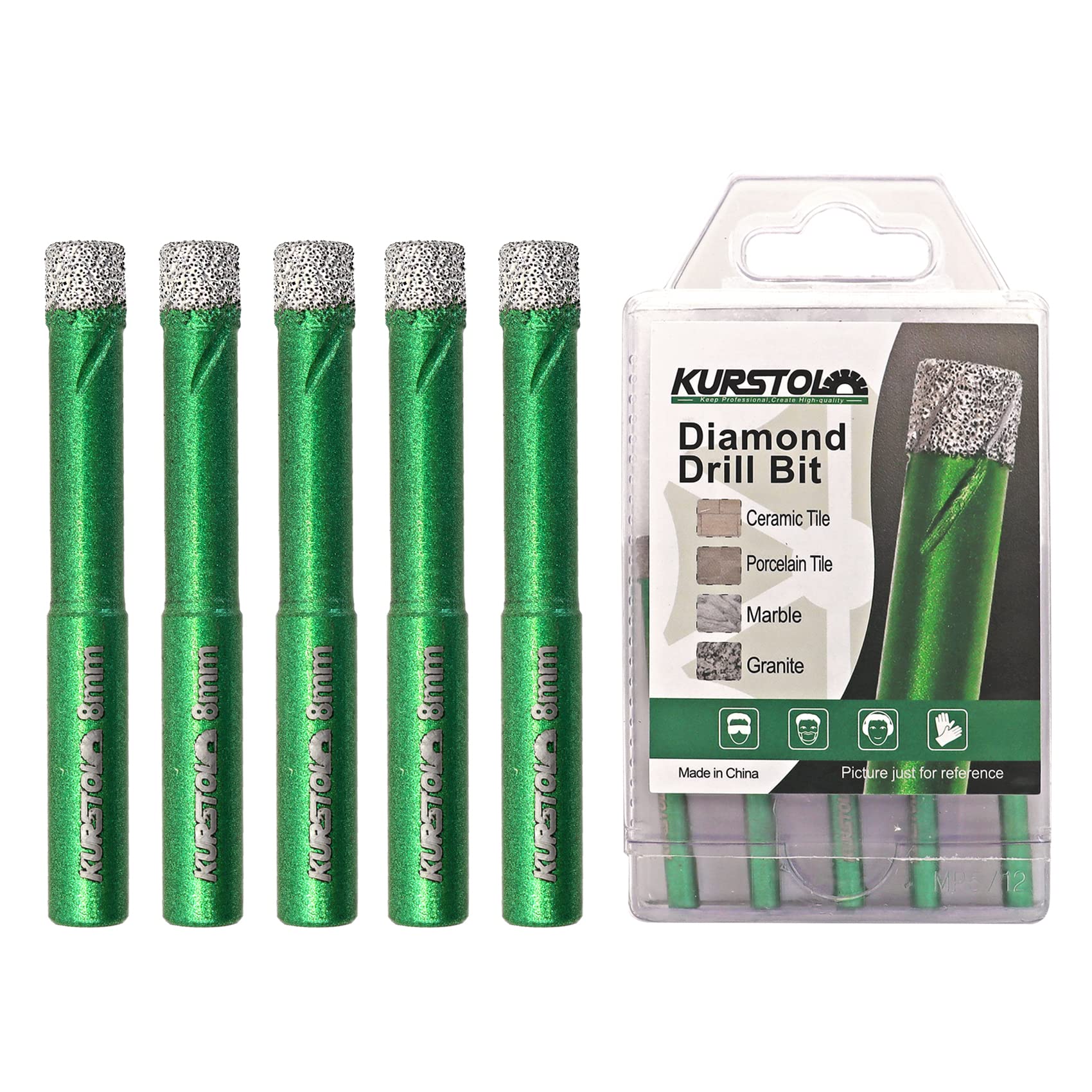 Dry Diamond Drill Bit Set - Diamond Tipped Hole Saw Bit for Porcelain Tile Ceramic Marble Granite Stone,Diamond Core Drill Bit Kit Round Shank Fixed on Drills,2 Sets No.K2(10pcs 8mm)