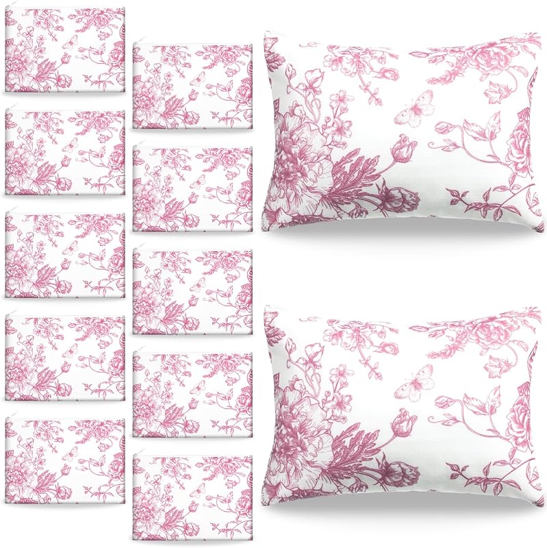 SilTriangle Kit com 10 necessaires de lona com zíper e estampa floral rosa