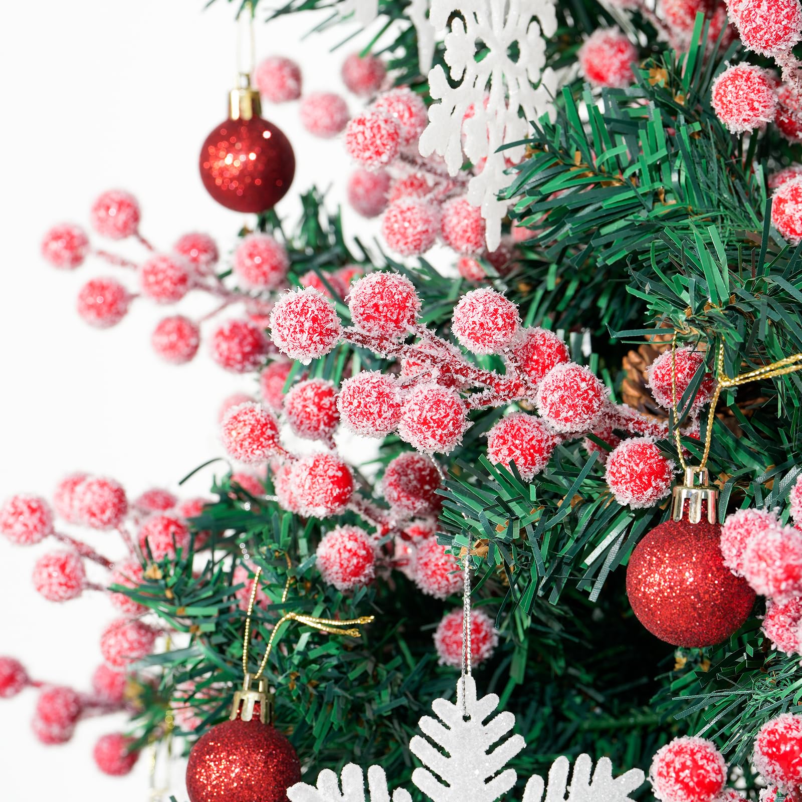 Fangoo 32 Pezzo 23 cm Artificiali Spruzzo Innevato Bacche Rosse Rami di Natale Bacche Rosse Decorazioni per Decorazione Albero di Natale Ghirlande Matrimonio Decorazioni per Feste In Casa