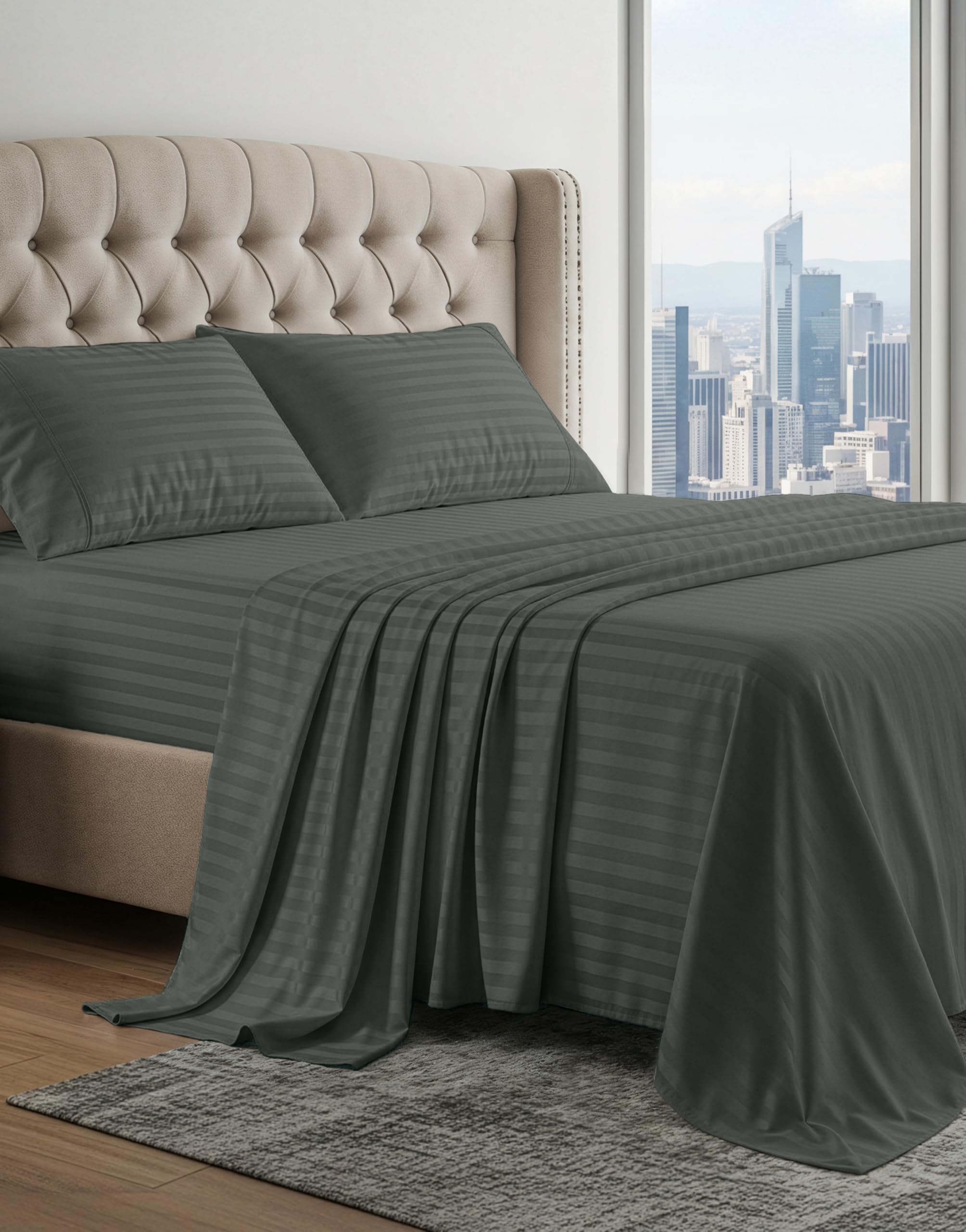 100% Egyptian Cotton Sheet Set Queen Size – Silky Sateen Weave Queen Sheet Set for Winter Sleep Comfort, 15" Snug Fit Deep Pocket, Breathable & Durable, Hotel-Quality Soft Luxury You Can Feel - Taupe — view 27