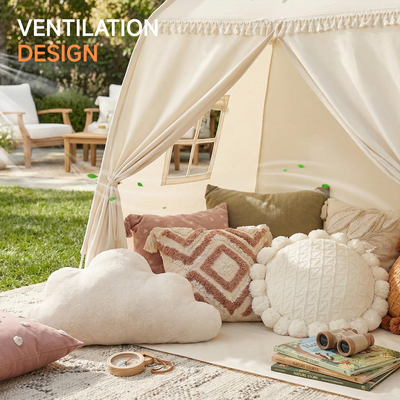 Großes Tipi Zelt für Kinder: Zelt für Kinder Indoor Kleinkind Tipi für Jungen & Mädchen - Kleinkind Spielhaus innen Vordach Bett für Spielzimmer Geschenk Spielzeug (Creme)