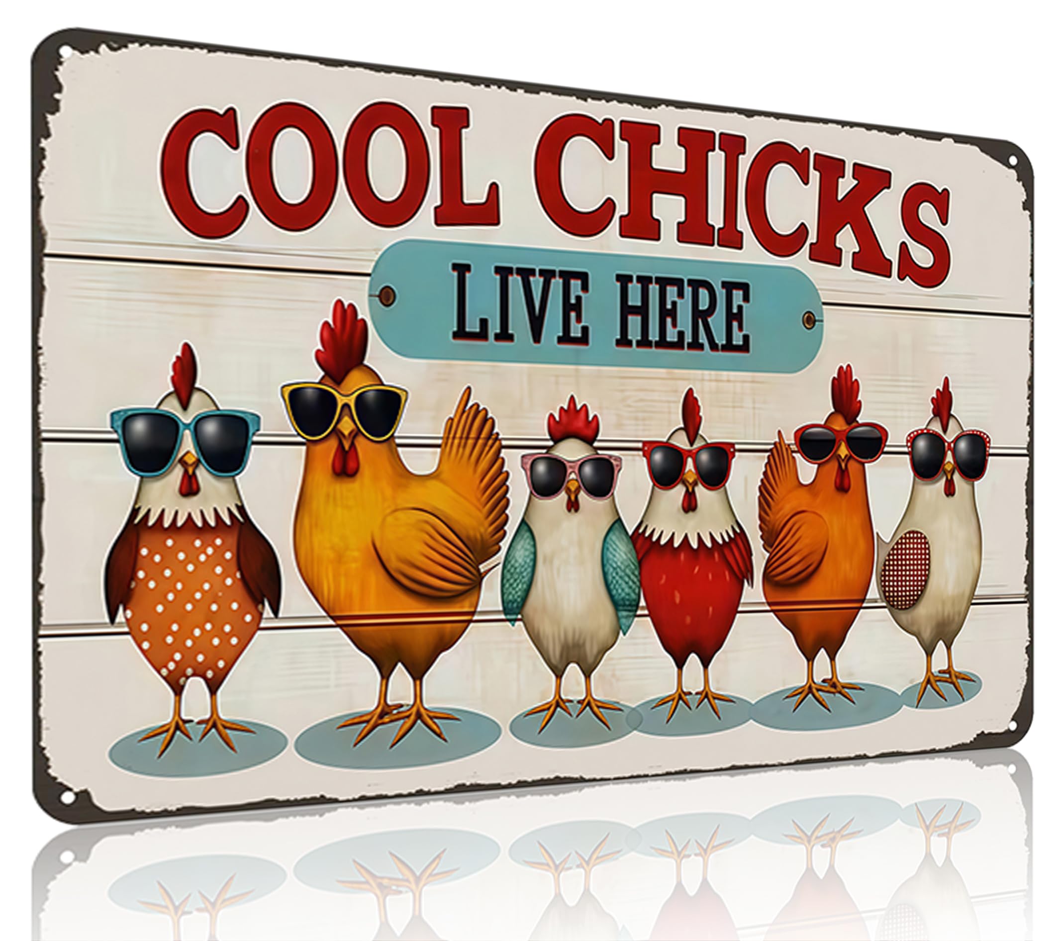 Funnysign Chicken Decor Cool Chicks Live Here Vintage Tin Sign for Chicken Coop Farm Kitchen Garden Yard Decor 8x12 INCH(3832)
