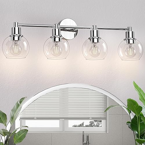 Espird 4 luces cromadas para tocador de baño, luces de baño sobre espejo, industrial y de granja, 4 luces de pared, accesorios de iluminación de