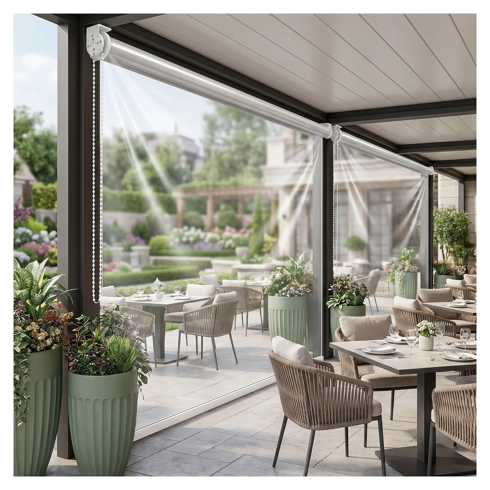 Clear waterproof roll up blinds，transparent vinyl pvc roller shades，porch blinds for wind and rain，light-filtering roller shades，waterproof outdoor roll up blinds(W100*H160cm/W39.37*H62.9in)