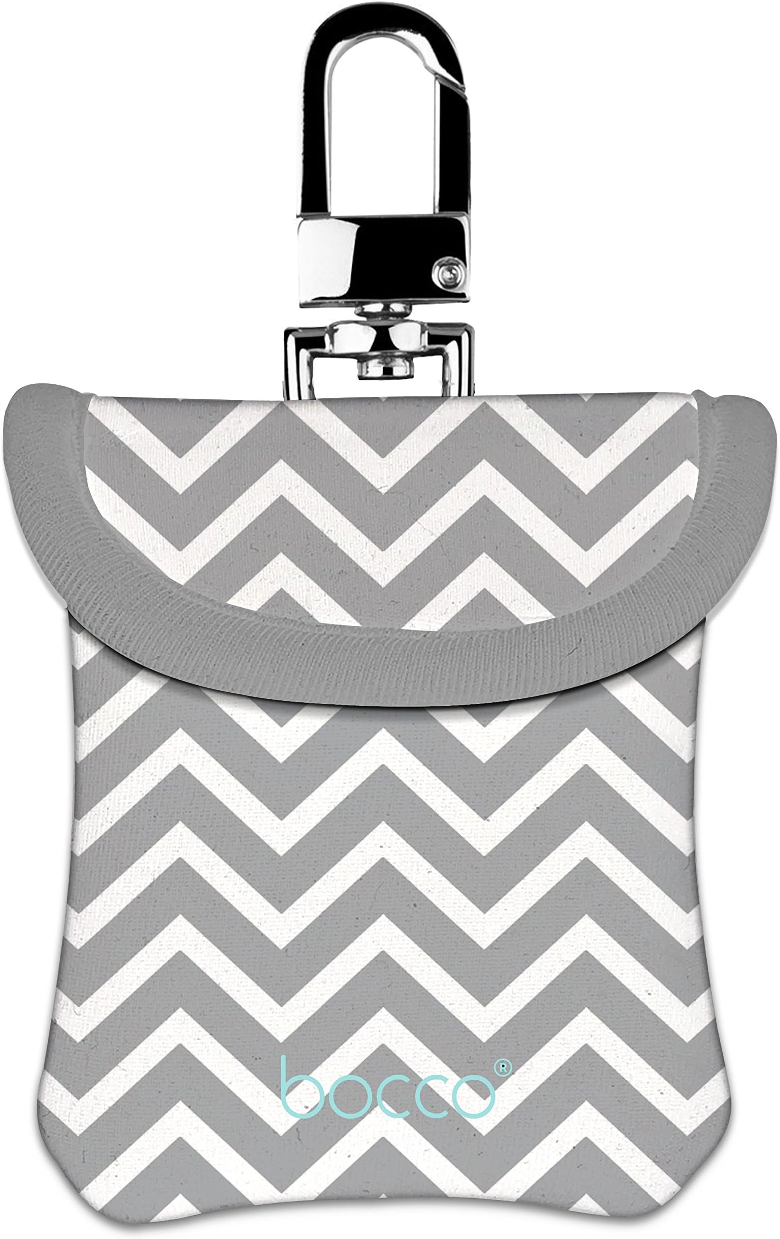AirPods Carrying Case with Keychain, Soft Neoprene Earbud Holder, Compact Earphones Sleeve for Apple Headphones, Grey Chevron