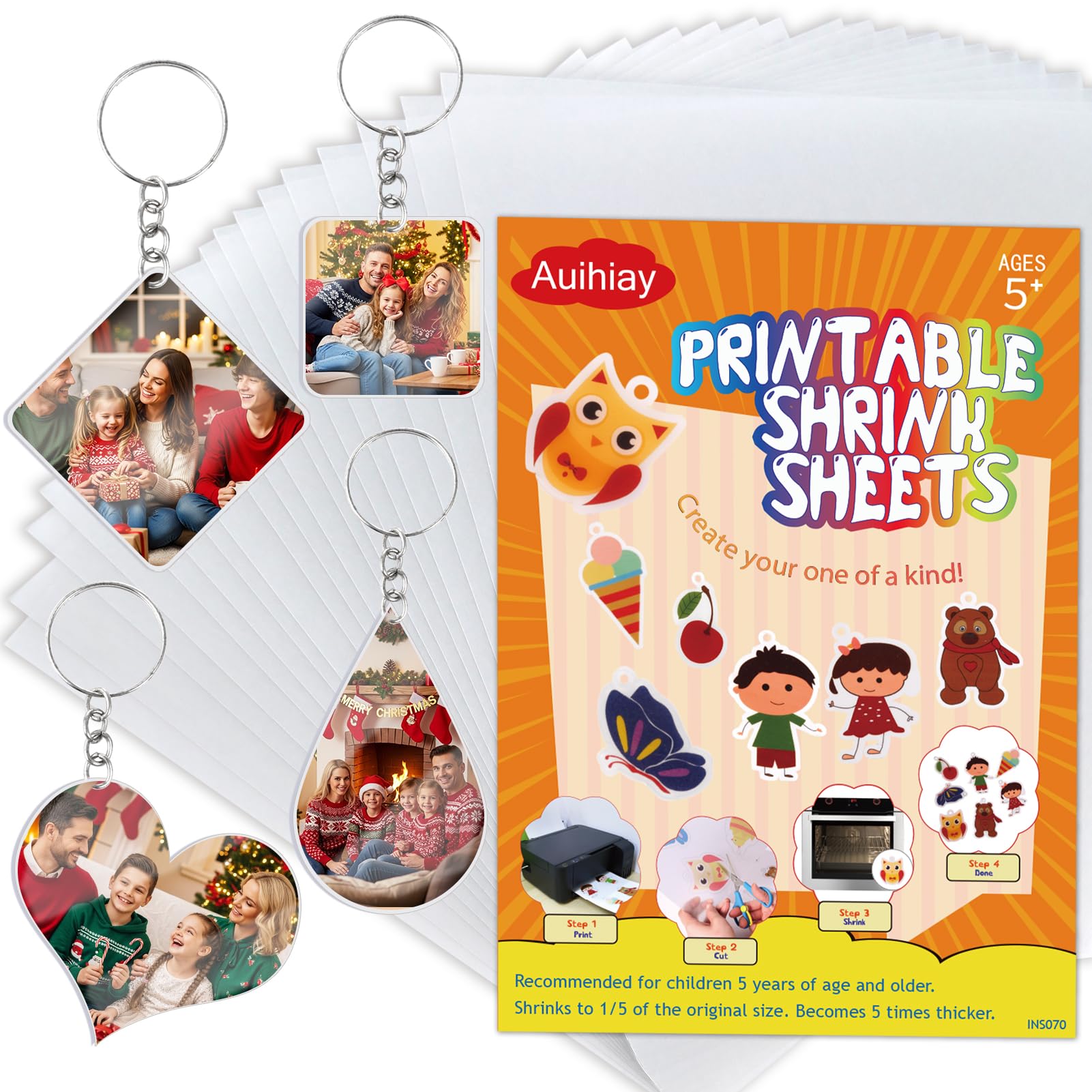 Auihiay 25 Sheets White Printable Shrink Plastic Sheets, Shrink Films Papers for Inkjet Printer Kids DIY Crafts and Mothers Day Gifts Easter Ornament, 8.3 x 11.6 inch / 21 x 29.5 cm