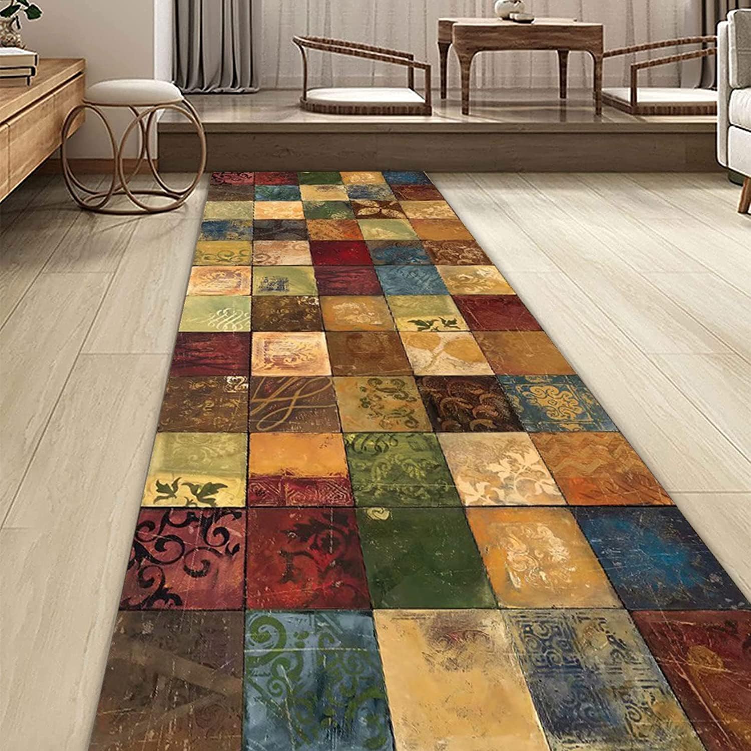 Longs tapis d'intérieur lavables style vintage pour couloir et salon