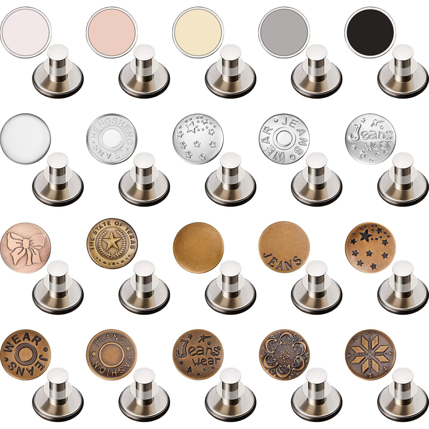 40 Pieces 17 mm Replacement Jean Buttons No Sew Instant Button Adjustable Instant Button