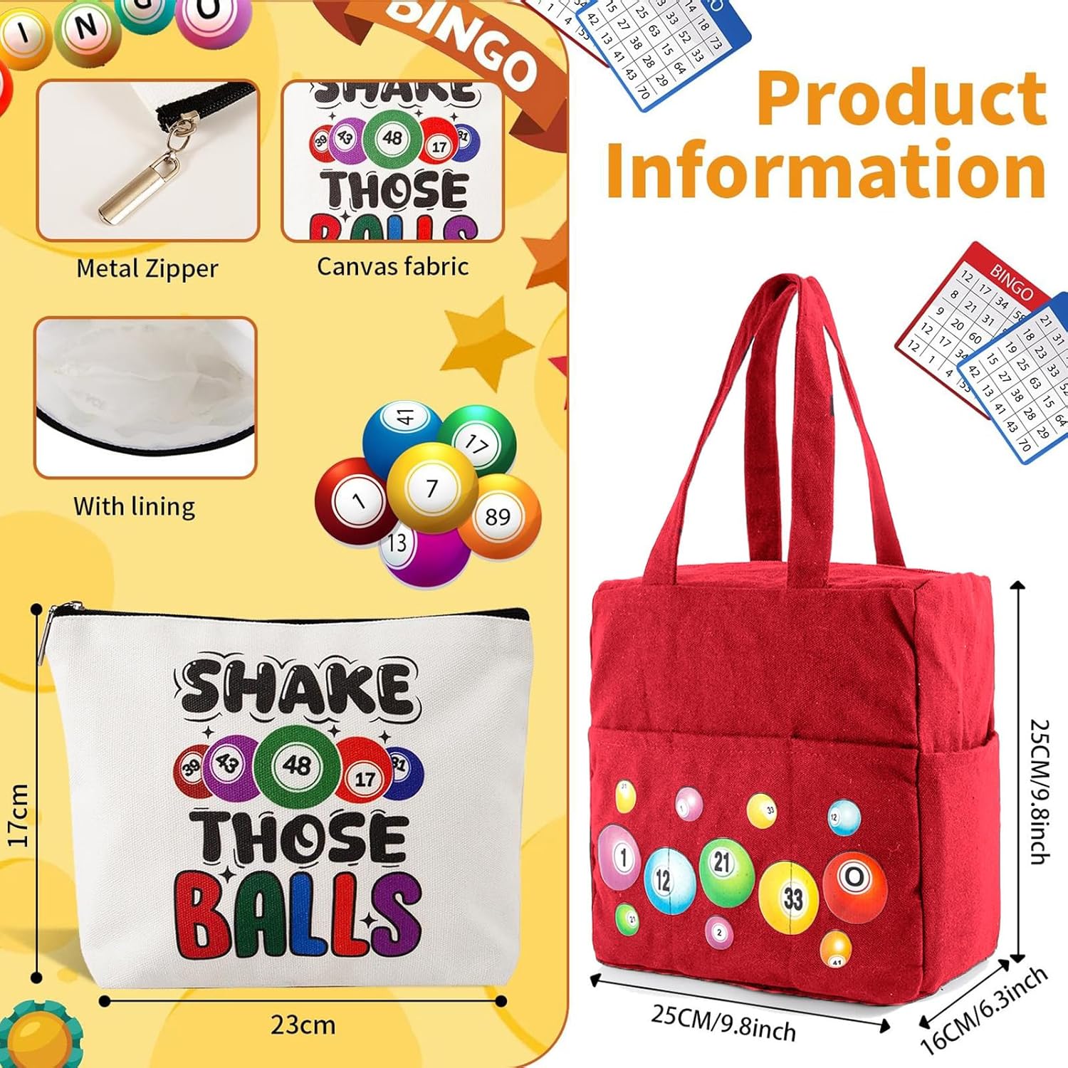 Bingo Bags with Pockets on Clearance, Bingo Bag with Zipper and Polyester Bingo Daubers Makeup Bag, Bingo Bags and Accessories Tote Gifts Game Suitable for Women and Girls (Red)