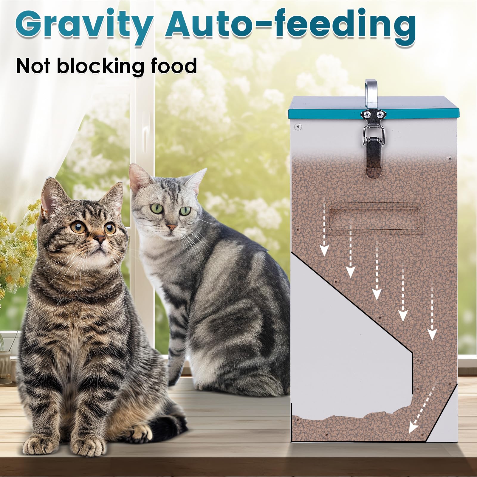 Automatic Cat Feeder for 2 Cat, 42cups/10L Automatic Pet Feeder for Dogs and Cats, Multiple Cats Feeder Outdoor Large Capacity Galvanized Steel Gravity Pet Dog Dry Food Dispenser (10L) - image 3