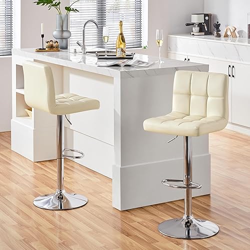 Miniatura 5 de Yaheetech Taburetes de bar  Modernas sillas de isla de cocina ajustables taburetes de bar giratorios de piel sintética de 30 pulgadas base y asiento