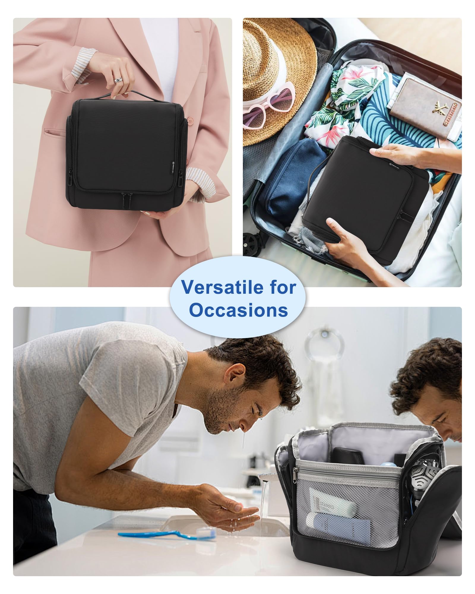 Bolsa de artículos de tocador colgante para hombres y mujeres, organizador de cosméticos de maquillaje grande impermeable, kit de afeitado Dopp, bolsas de higiene para baño, accesorios esenciales de