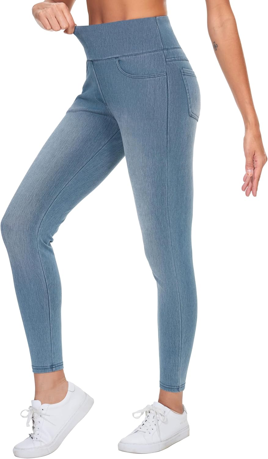 THE GYM PEOPLE Women's High Waisted Jeggings Pants Stretchy Tummy Control Skinny Jean Leggings with Pockets
