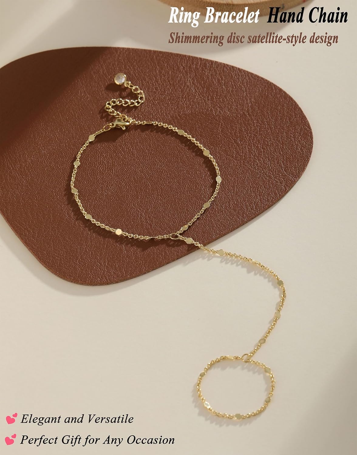 Hand Chain Gold Silver Bracelets for Women 14K Gold plated Hand Chain Bracelet Non Tarnish Satellite Bead Dot CZ Pearl Link Ring Bracelet Trendy Hand Jewelry Gifts for Women Adjustable - Image 4