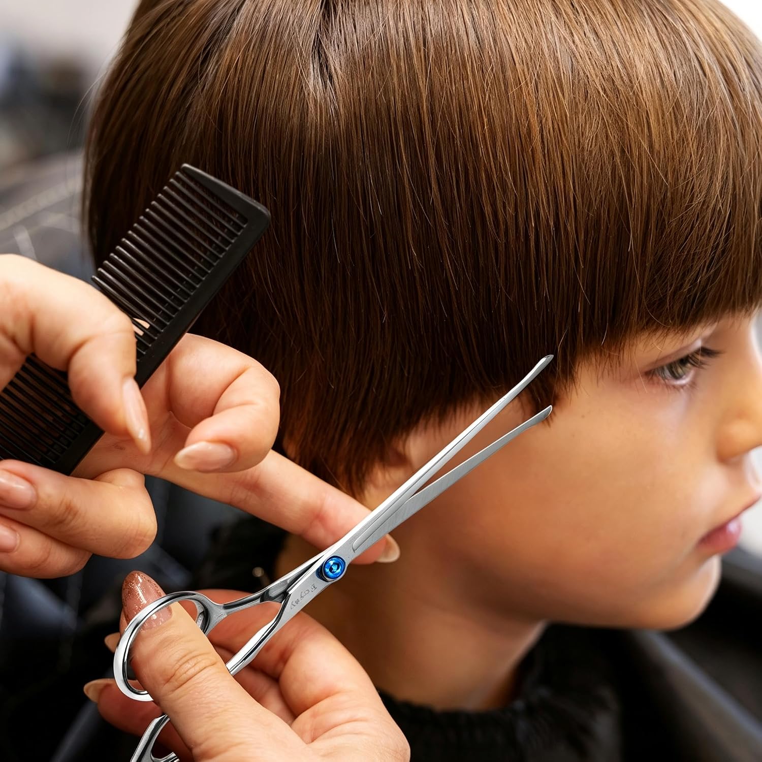 6 Inch Kids Hair Cutting Scissors Set, Fcysy Safe Rounded Tip Hair Scissors & Thinning Shears for Children, Beginner-Friendly Home Haircut Kit with Razor Comb, Hair Clips & Storage Bag for Toddlers image 5