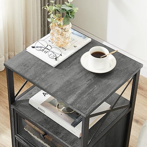 Miniatura 7 de VECELO - Moderna mesita de noche, mesa auxiliar con espacio de almacenamiento y puerta, mesitas de noche con cajones abatibles para sala de estar,