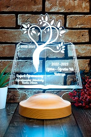 Öğretmenler Günü Hediyesi 3D LED Lamba - Mezuniyet Hatırası, İsimli Öğretmene Hediye, Kitap Tasarımlı Sevgili Öğretmenim Masa Lambası