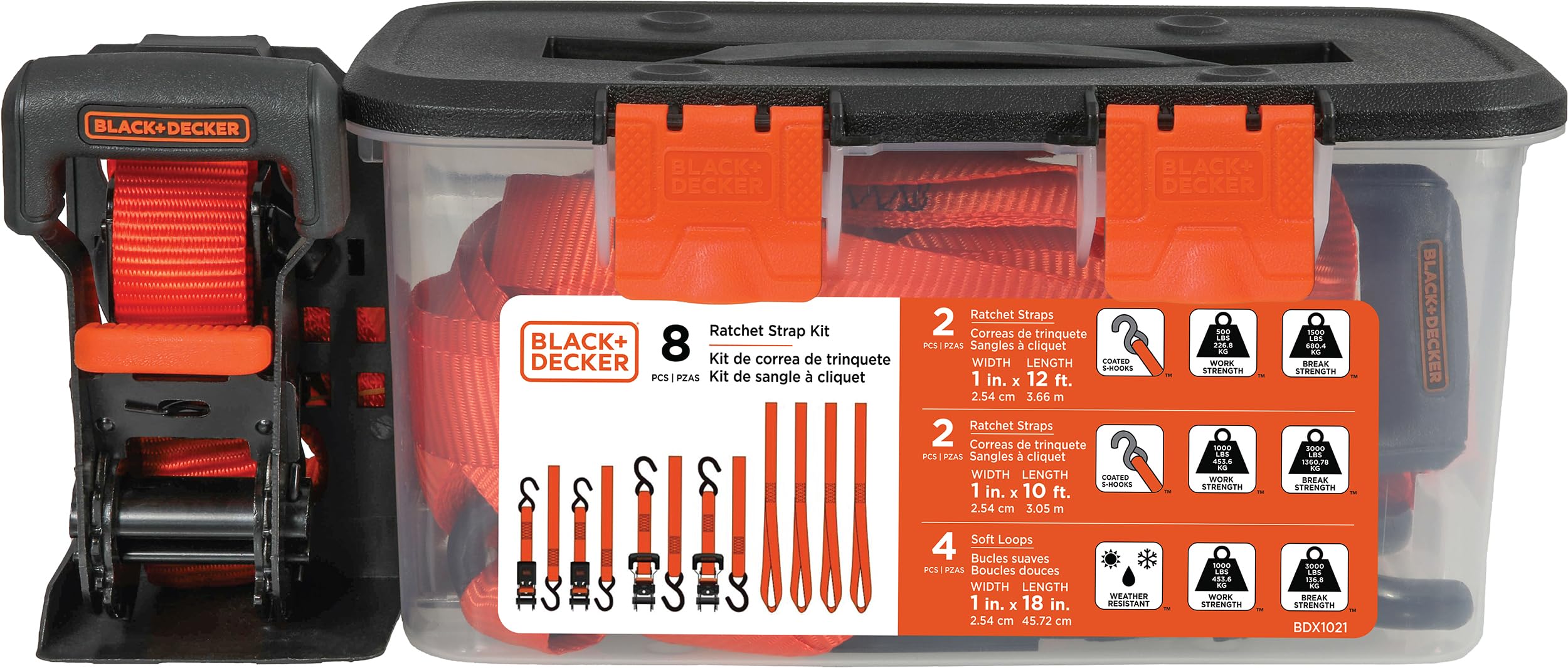 Black+Decker Kit de 8 Sangles à cliquet et Boucle Souple