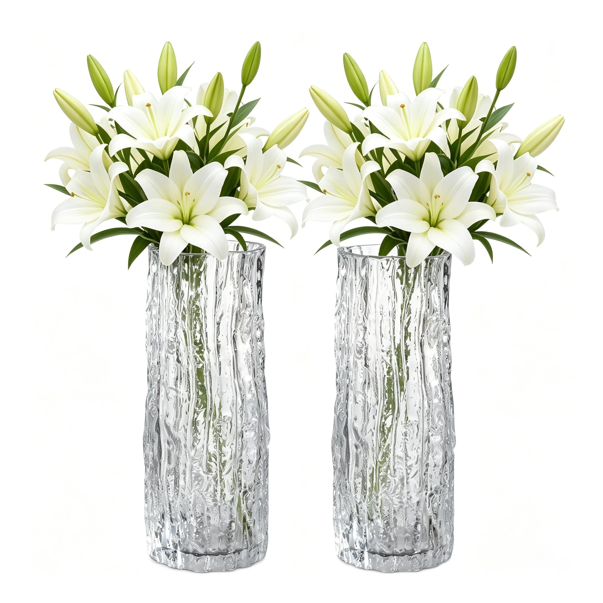 2 Pcs Glass Flower Vase, 24 × 8cm Tall Crystal Flower Arrangement Vase Decorative Modern Clear Vase Creative Ornament for Centerpiece Centerpieces Living Room Entryway Bedroom Wedding Office