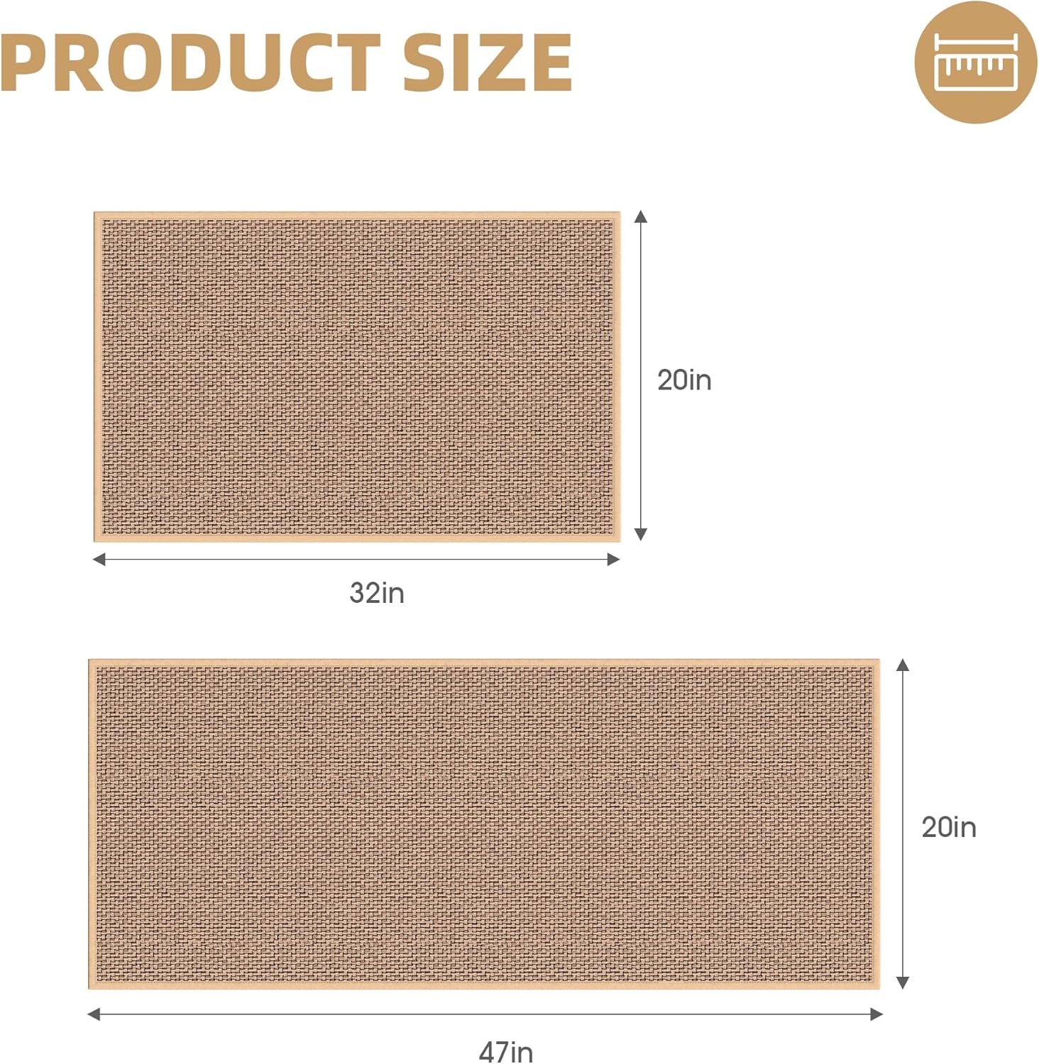 Kitchen Mats for Floor 2 Piece - Kitchen Rugs Non Slip Washable 20"x32"+20"x47", Beige(Folder)