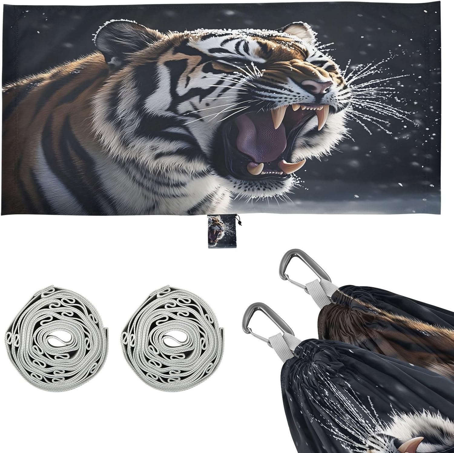 ALAZA Roaring Tiger Camping Hammocks Single or 2 Person 500 lbs Portable Parachute Travel Hammock w/Tree Straps for Hiking Backpacking Indoor Outdoor