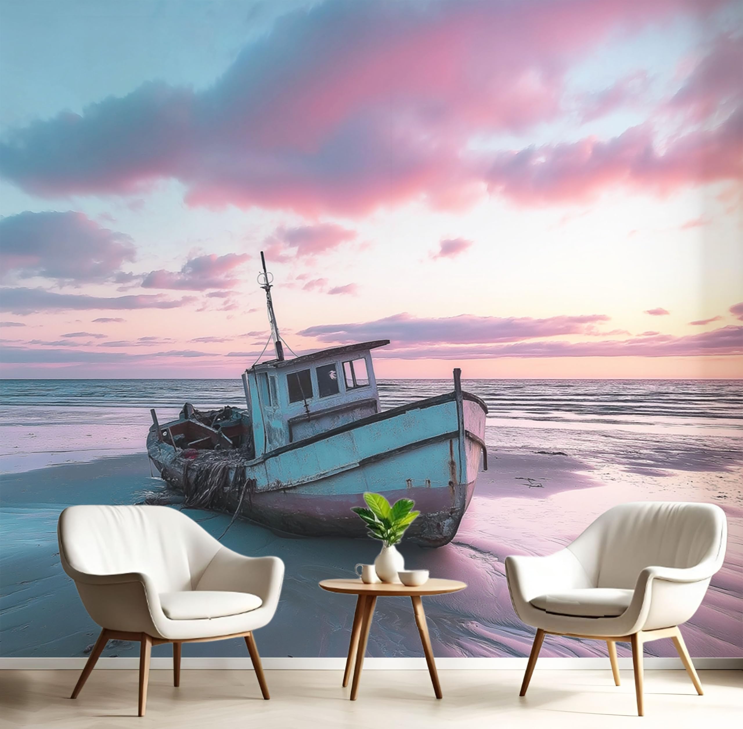 Papier peint panoramique paysages de navigation beach rose pour bureau