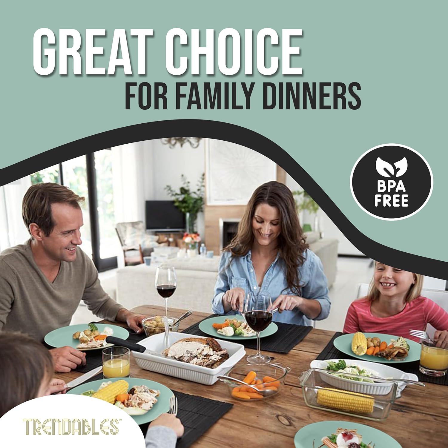 Trendables Dinnerware Set - 80 Piece Disposable Plates for Party (40 Guests) - 40 X 8" Dessert & 40 X 10" Heavy Duty Plastic Plates | Eucalyptus