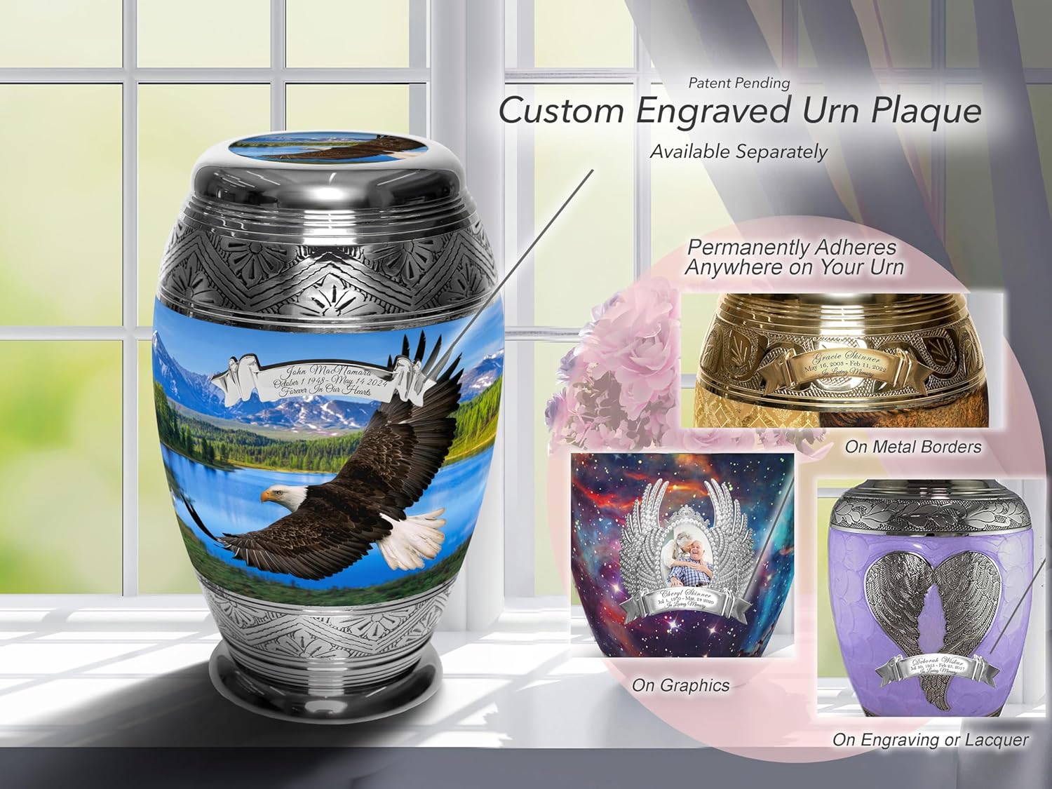 Commemorative Cremation Urns for Ashes Adult Male - Personalized Urn for Ashes for Women Decorative Urns - Beautiful Handcrafted Urns for Human (Large Majestic Bald Eagle)