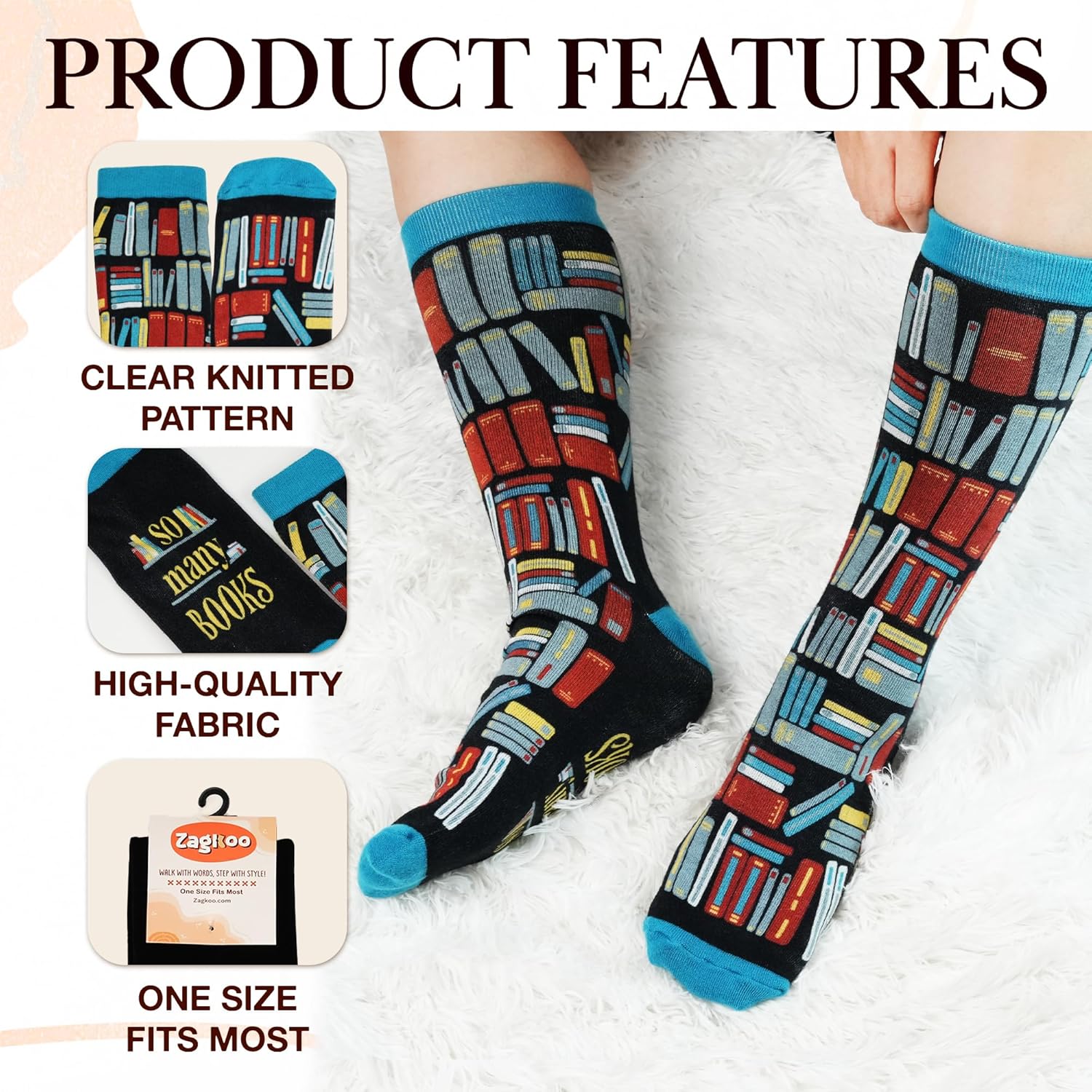 ZAGKOO Book Socks - Reading Socks for Women, Men - Funny Gifts for Book Lover, Reader, Reading Lover, Bookish, Bookworm - Image 4