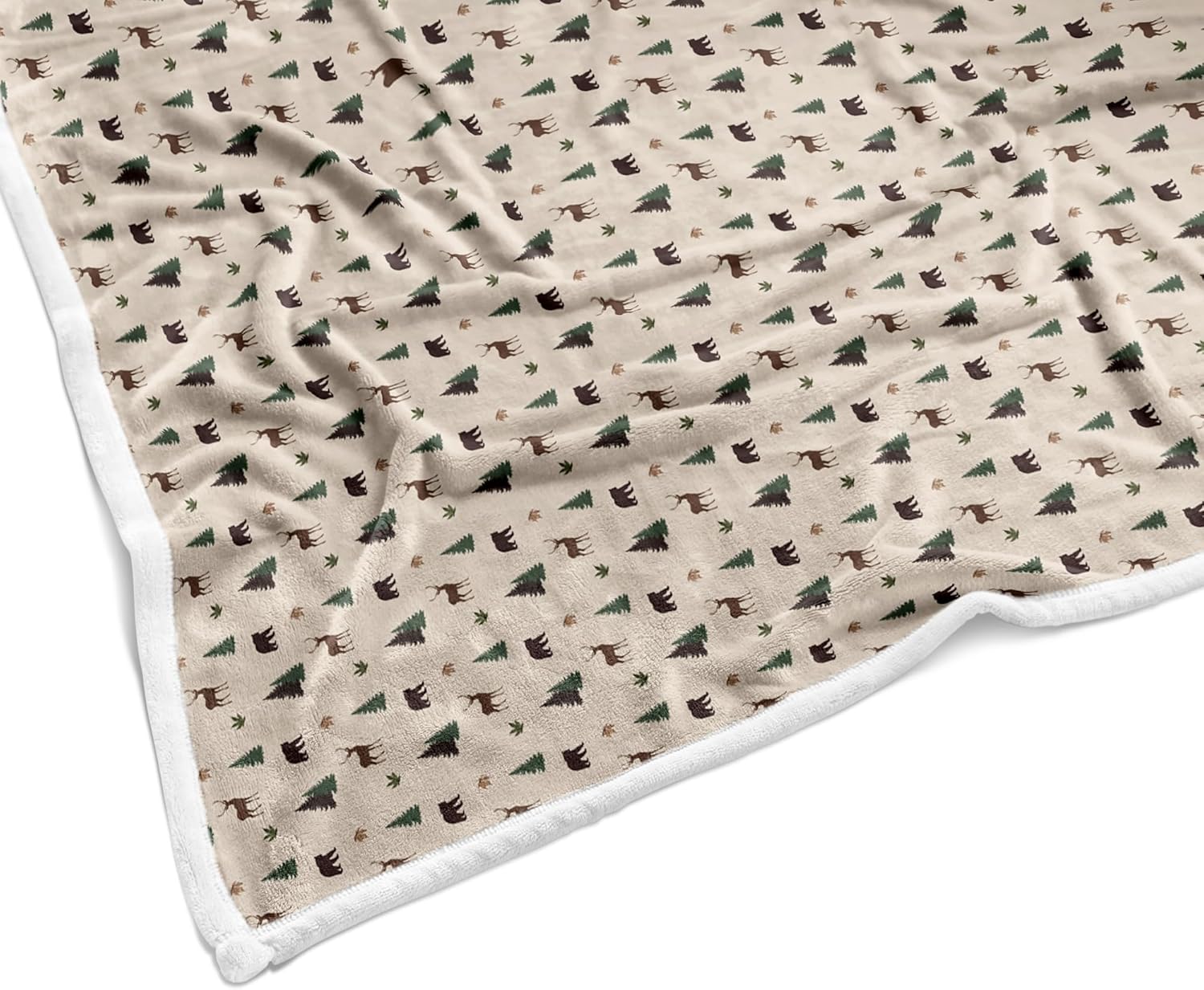 Deer Pine Tree Woodland Throw Blanket, Rustic Beige Forest Animal Flannel Blanket, Soft Cozy Cabin Themed Blanket for Couch Bed Sofa, Nature Lover Gift for Men Women 60"x90"