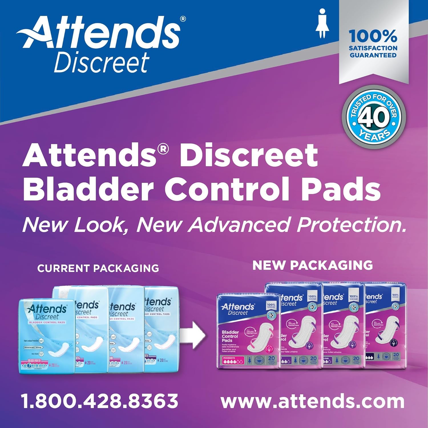 ADPMOD - Attends Discreet Women's Moderate Pads, 20 Count (x10)