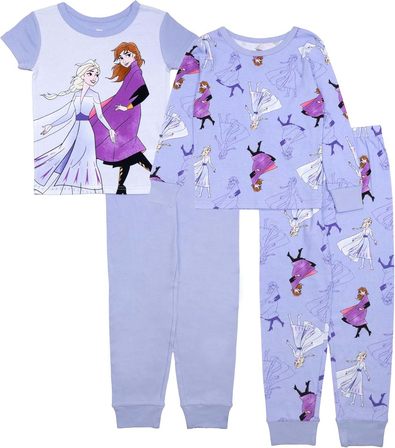 Disney Girls' 4-Piece Snug-fit Cotton Pajama Set, Soft & Cute for Kids