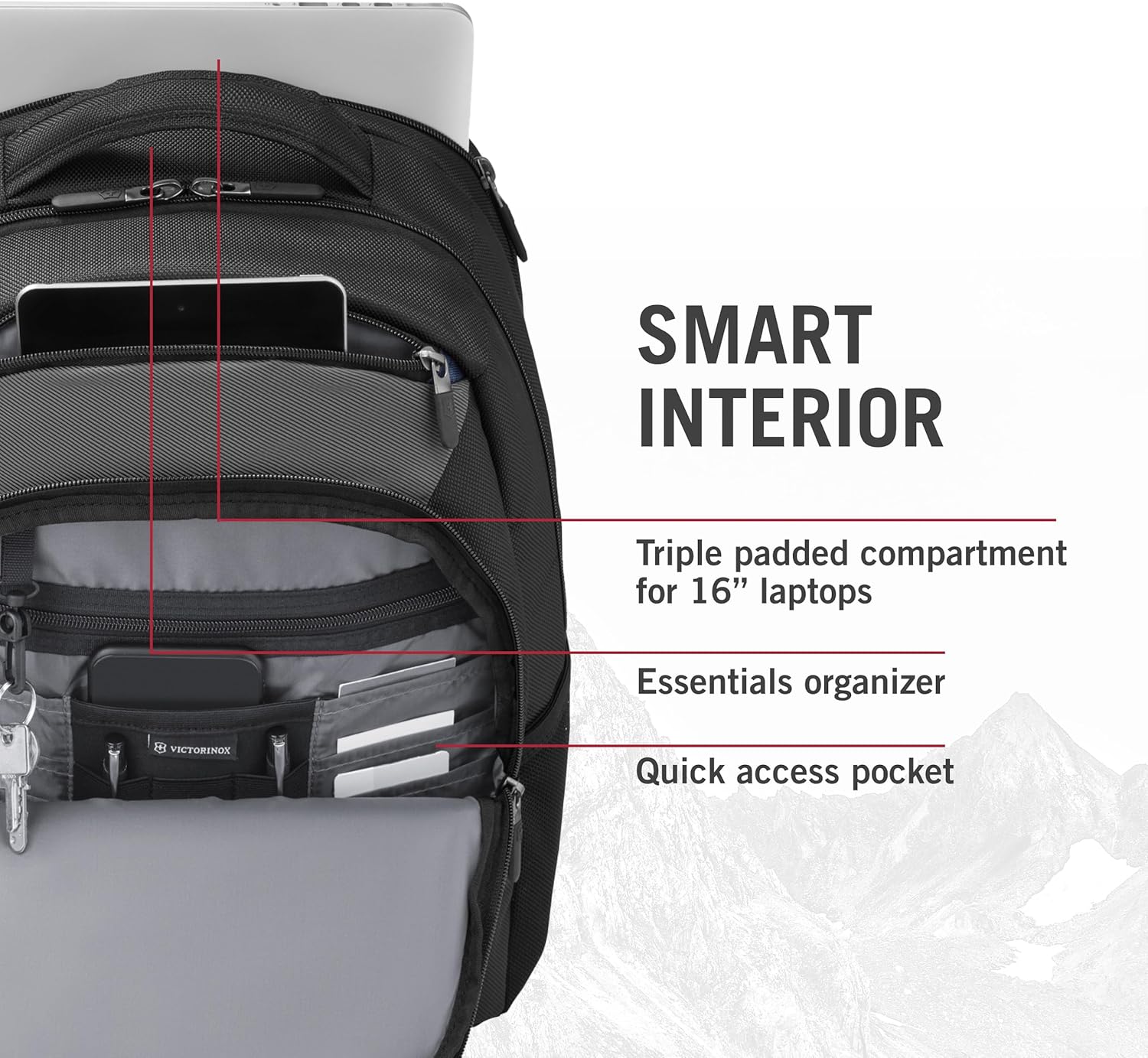 Victorinox Flyer 16" Laptop Backpack - Slim Backpack for Business & Travel - Laptop Compartment - Airflow Back Padding - Lightweight & Durable - Black/Grey - Image 5