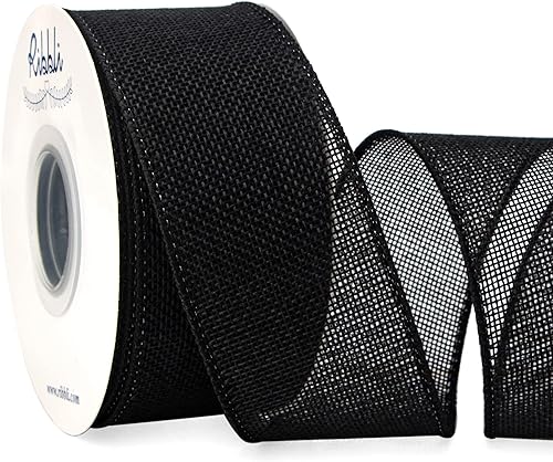 Ribbli - Cinta con alambre negra, 2 pulgadas x 10 yardas continuas, cinta con borde alambreado para arco grande, corona, decoración de árbol,