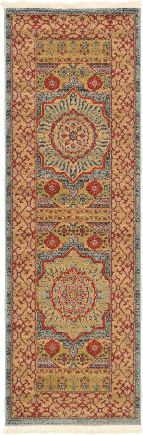Unique Loom Palace Collection Area Rug - Saray (2' x 6' 1" Runner, Light Blue/ Red)