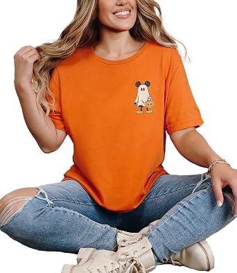 Halloween Ghost Pocket T-Shirt for Women Cute and Cozy Trick-or-Treat Design