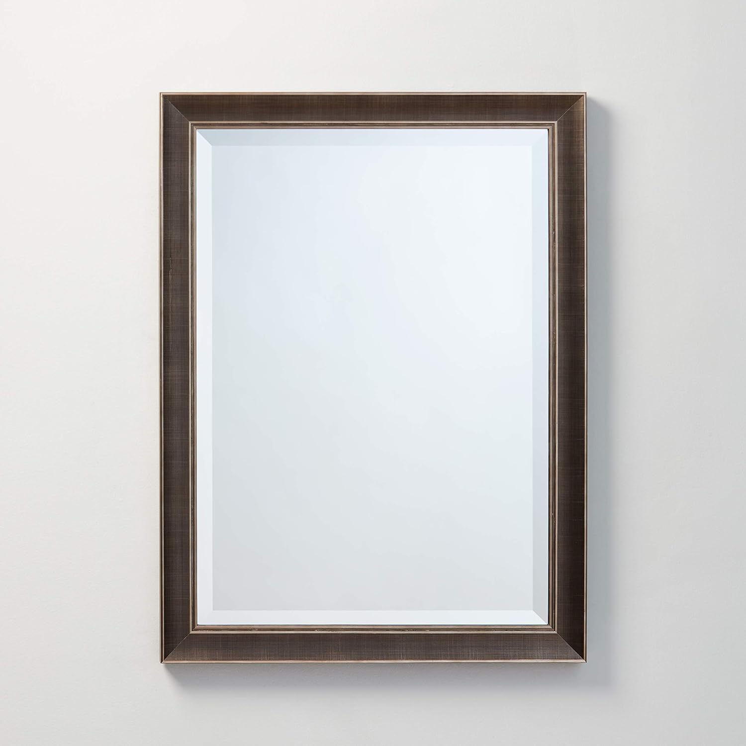 The Better Bevel Framed Rectangle Wall Mirror | Vanity, Bedroom, or Bathroom | Made in USA | Hangs Vertical or Horizontal (Brushed Nickel, 23.5" x 31.5")
