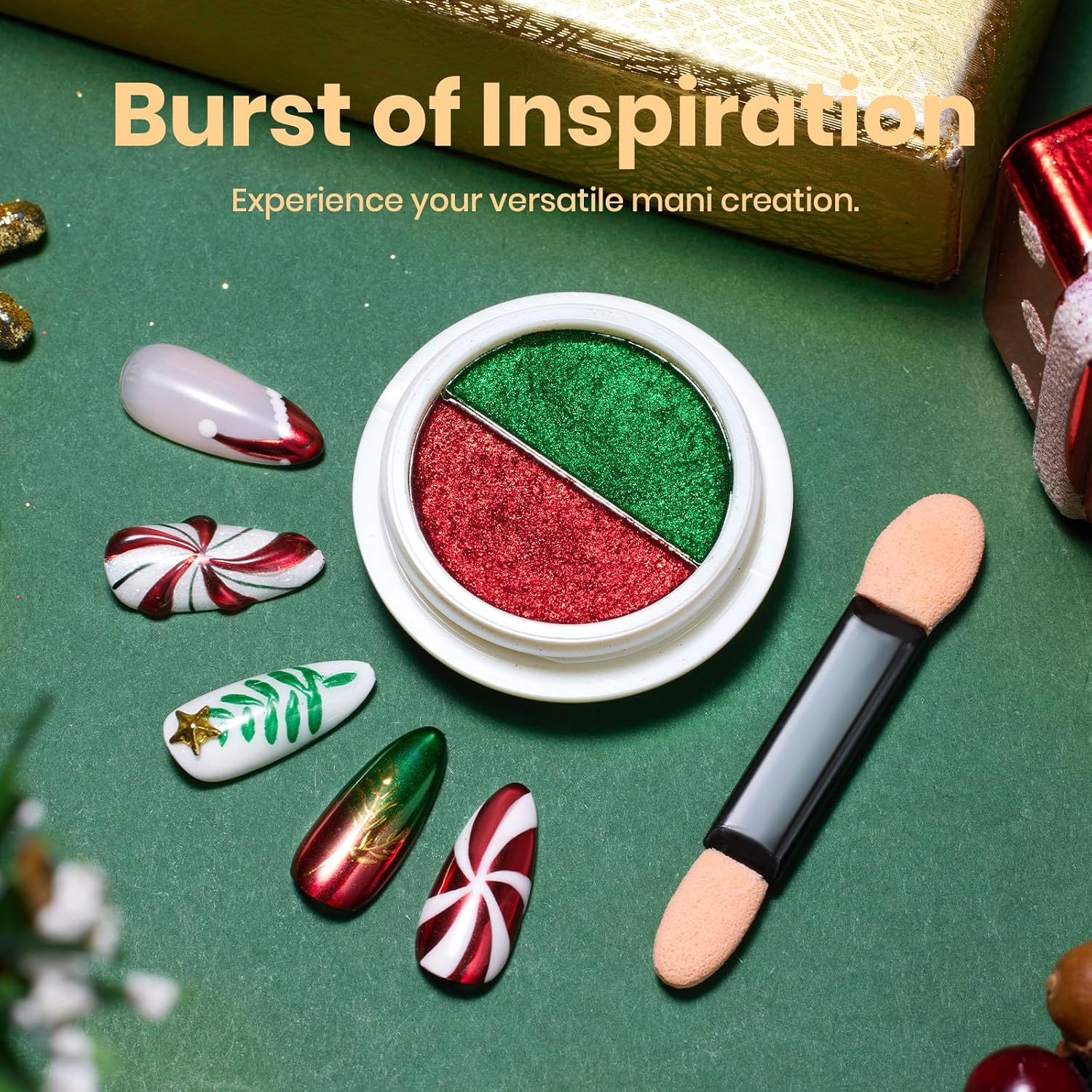 Beetles Chrome Nail Powder 2 Colors Mirror Effect Red Green Metallic Crome Powder for Nail Solid Pigment Nails Art Decoration Glitter Manicure Design Gift for Women