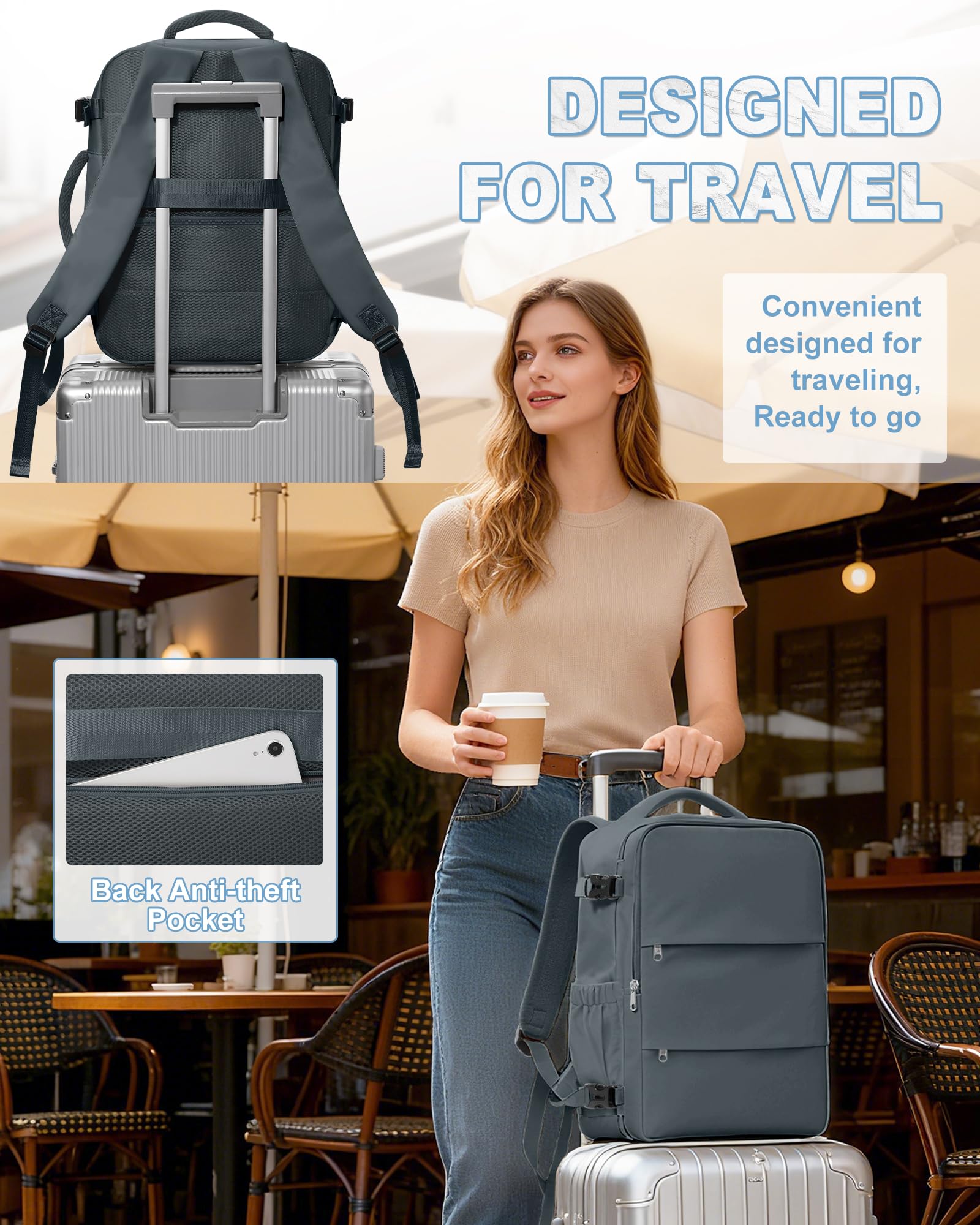 SZLX Zaino Ryanair 40x30x20 Sottovuoto Zaino da Viaggio 40x20x25 Bagaglio a Mano 40x30x20 Wizzair Donna Uomo Borsa da Cabina per Easyjet 45x36x20 Adatto a Laptop da 14 Pollici Impermeabile per Lavoro