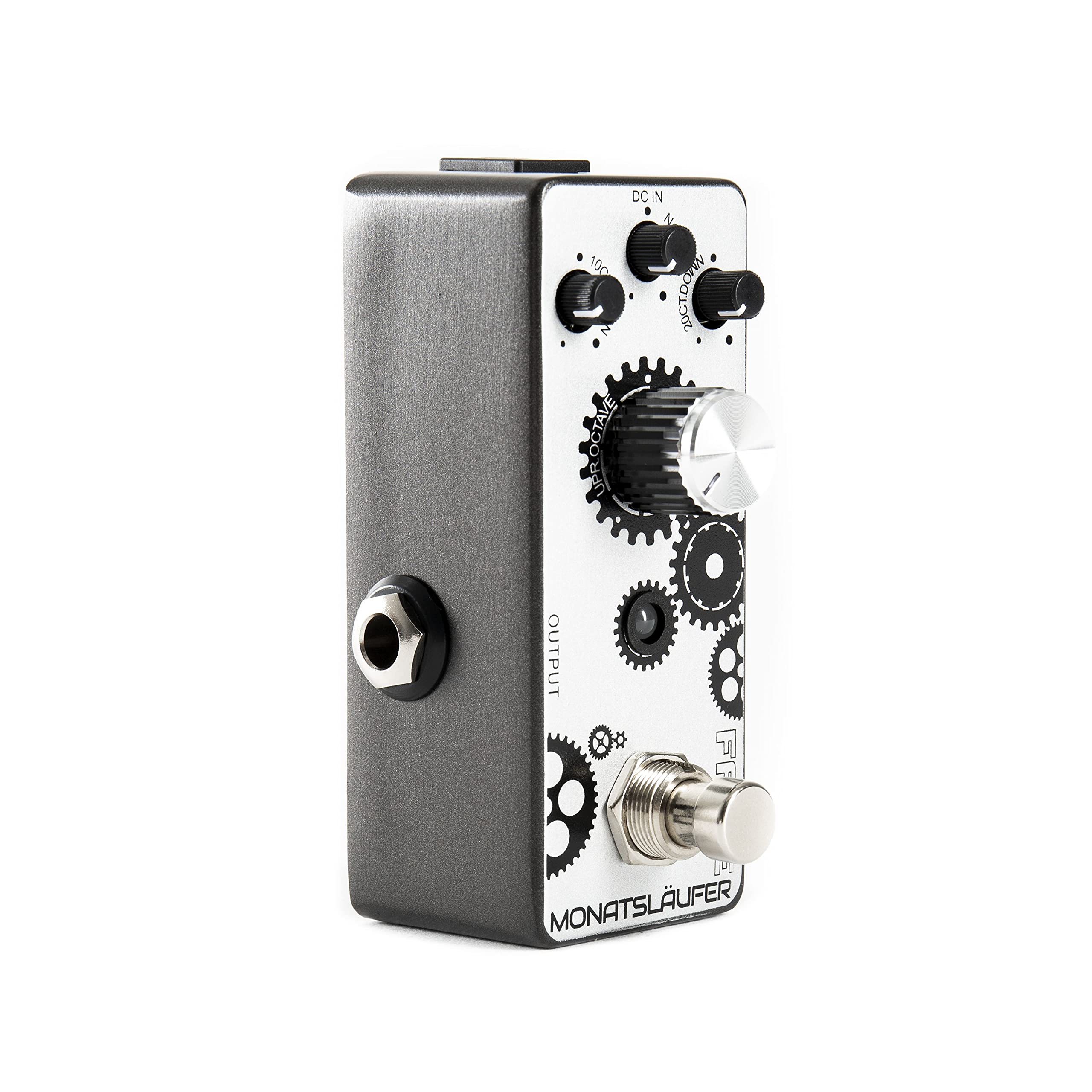 Fame Octaver Effektgerät für Gitarren, Breites Klangspektrum, Monophones Tracking, True-Bypass-Fußschalter, Kompaktes Metallgehäuse, Geeignet für E-Gitarre, Betrieb mit optionalem Netzteil