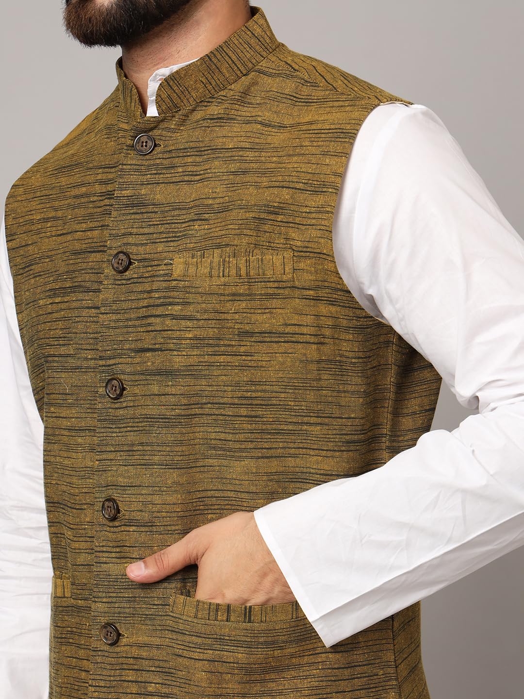 LATEST CHIKAN Men's Nehru Jacket/Waistcoat Sophisticated Ethnic Wear - SADRI-DK-MGR-46 - Image 6 thumbnail