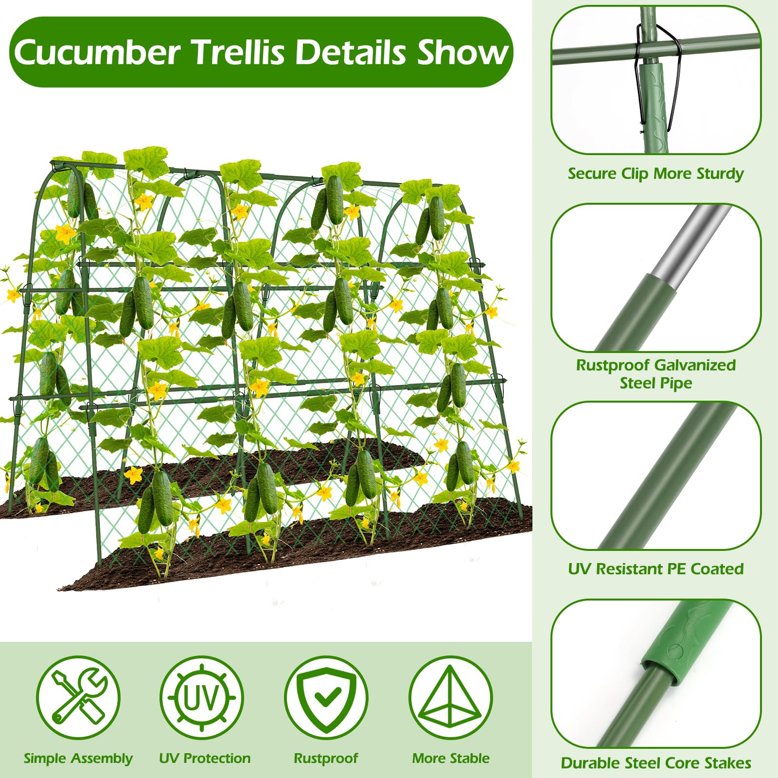 Gurkenspalier Für Hochbeet – 121,9x121,9 Cm, U-Form, Metallbogen – Rankhilfe Für Tomaten, Erbsen, Zucchini & Mehr (2 Stück)
