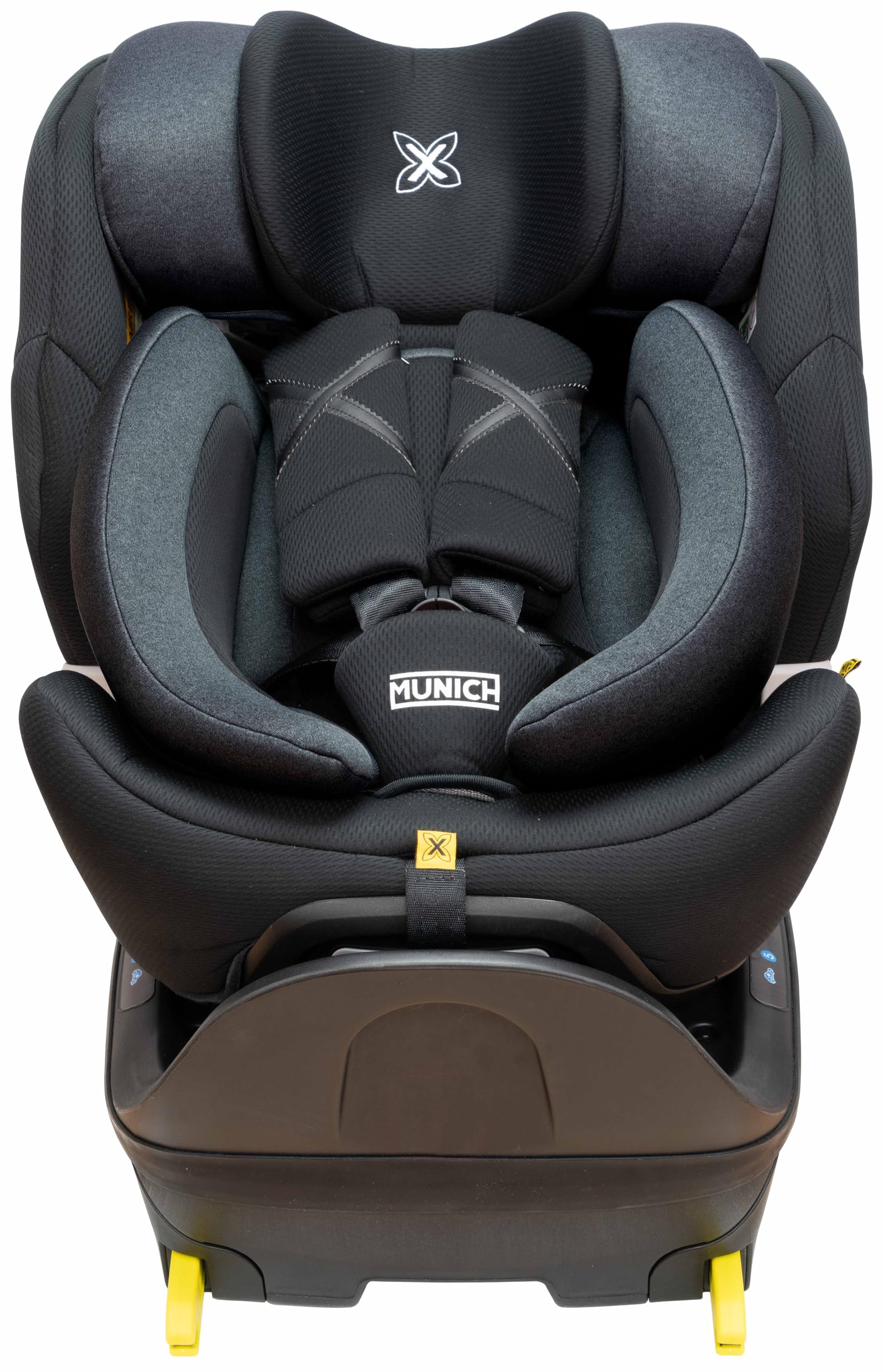 MUNICH Silla de coche bebé Mun60 giratoria 360º con isofix y support leg, multiedad para niños 40 a 150 cm (0 a 12 años) reclinado óptimo para el bebé, SPORT&FASHION, Color Dark Grey
