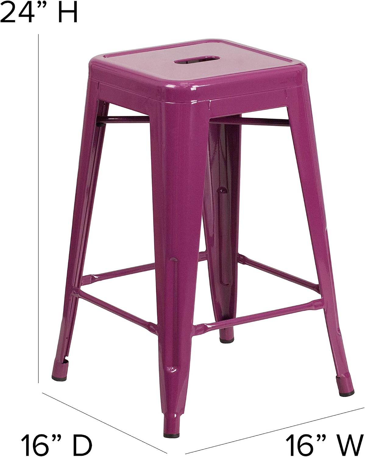 Flash Furniture Kai Commercial Grade 24" High Backless Purple Indoor-Outdoor Counter Height Stool (Pack of 1)
