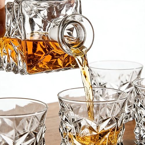 Miniatura 7 de Vintage Crystal Glass Bar Set - 7-Piece Set (6 Wine Glasses + 1 Decanter) Floral Design Home Set