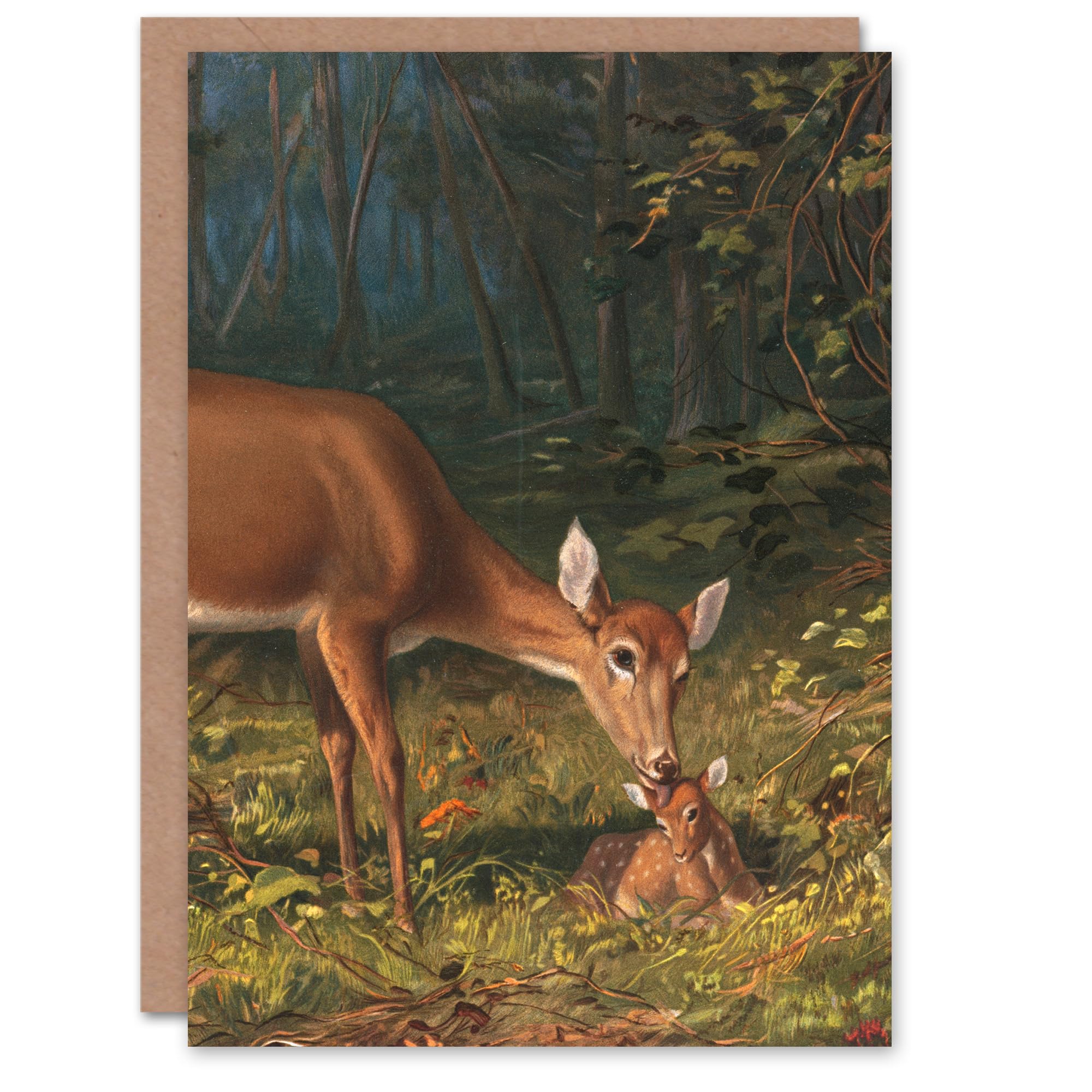 Artery8 Arthur Fitzwilliam Tait Art Card Maternal Love Doe and Fawn