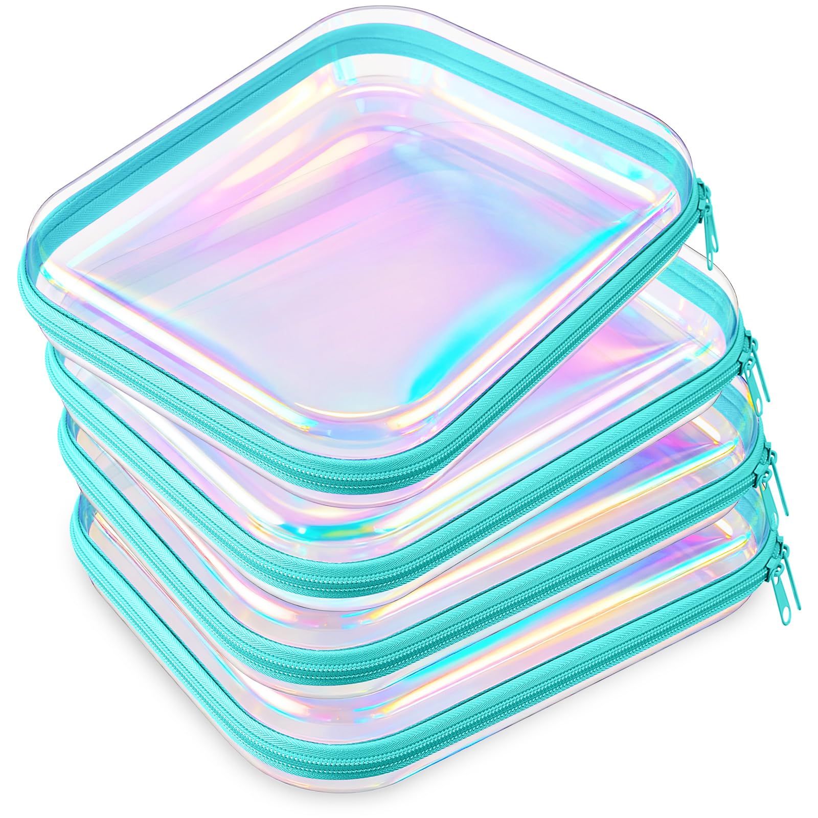 Hoolerry 4 Pcs Hard Clear Zipper Case, Laser, 9.8 x 7.9 x 2 in, Blue